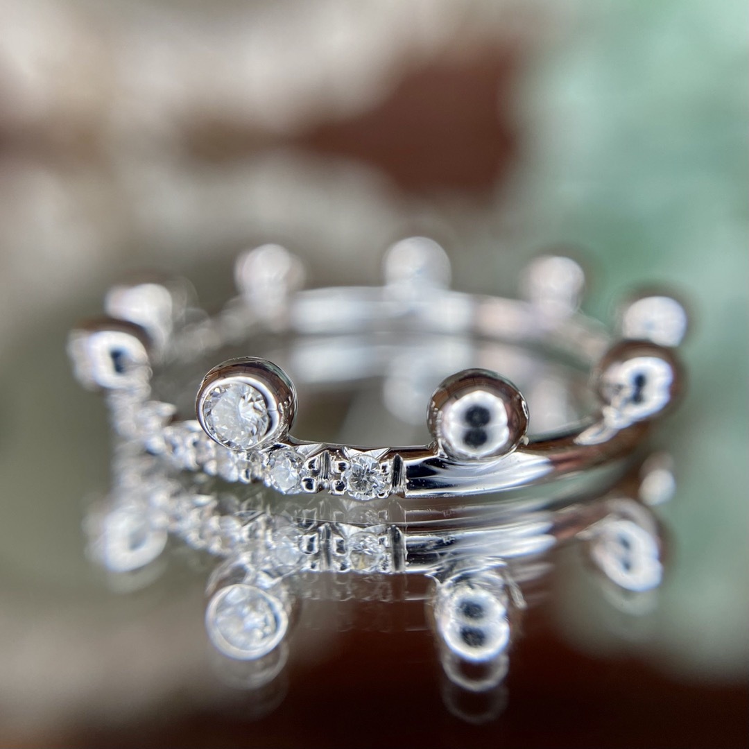 天然 ダイヤモンド クラウン リング 計0.34ct K18WG - www