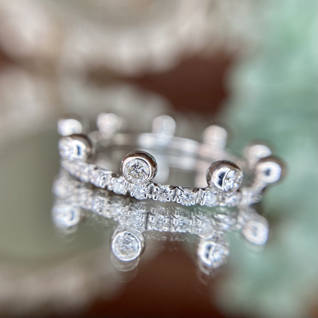 天然 ダイヤモンド クラウン リング 計0.34ct K18WG - www