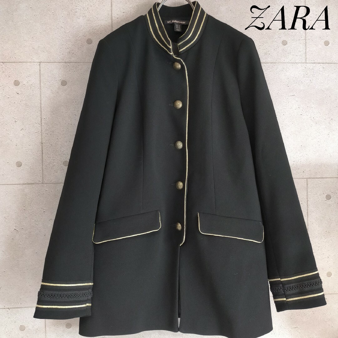 【ZARA】ナポレオンジャケット M ブラック  ミリタリーコート 金ボタン