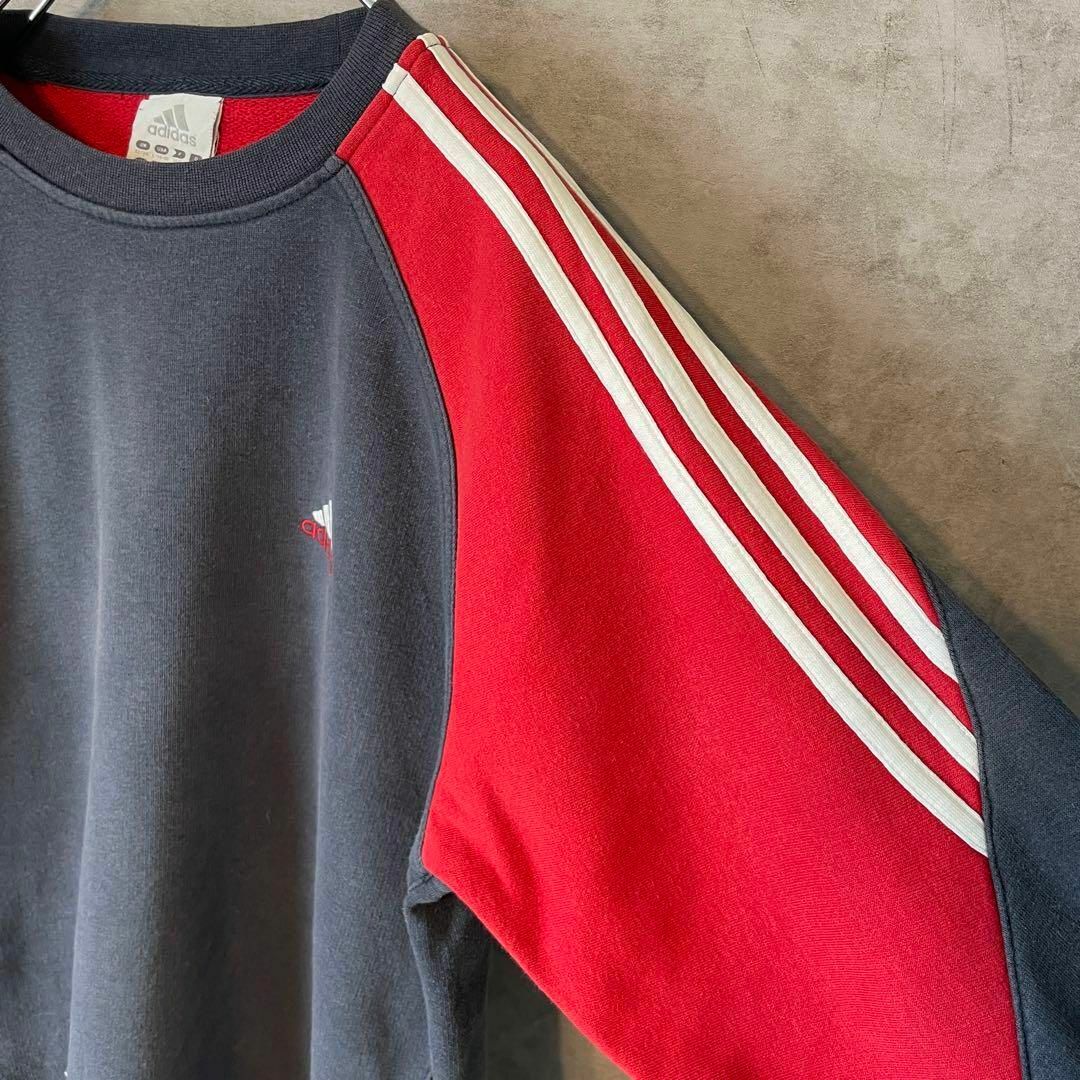 【ツートンカラー、ワンポイント刺繍ロゴ】adidas古着スウェット90s 長袖