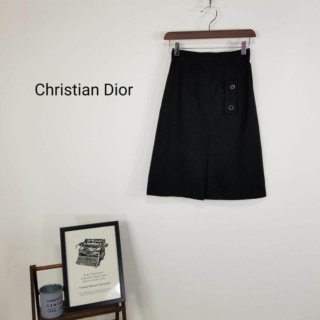 Christian Dior(クリスチャンディオール)のChristian Diorウール100%AラインスカートM黒WAKO銀座 レディースのスカート(ひざ丈スカート)の商品写真