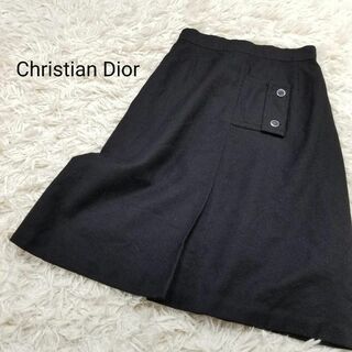 クリスチャンディオール(Christian Dior)のChristian Diorウール100%AラインスカートM黒WAKO銀座(ひざ丈スカート)