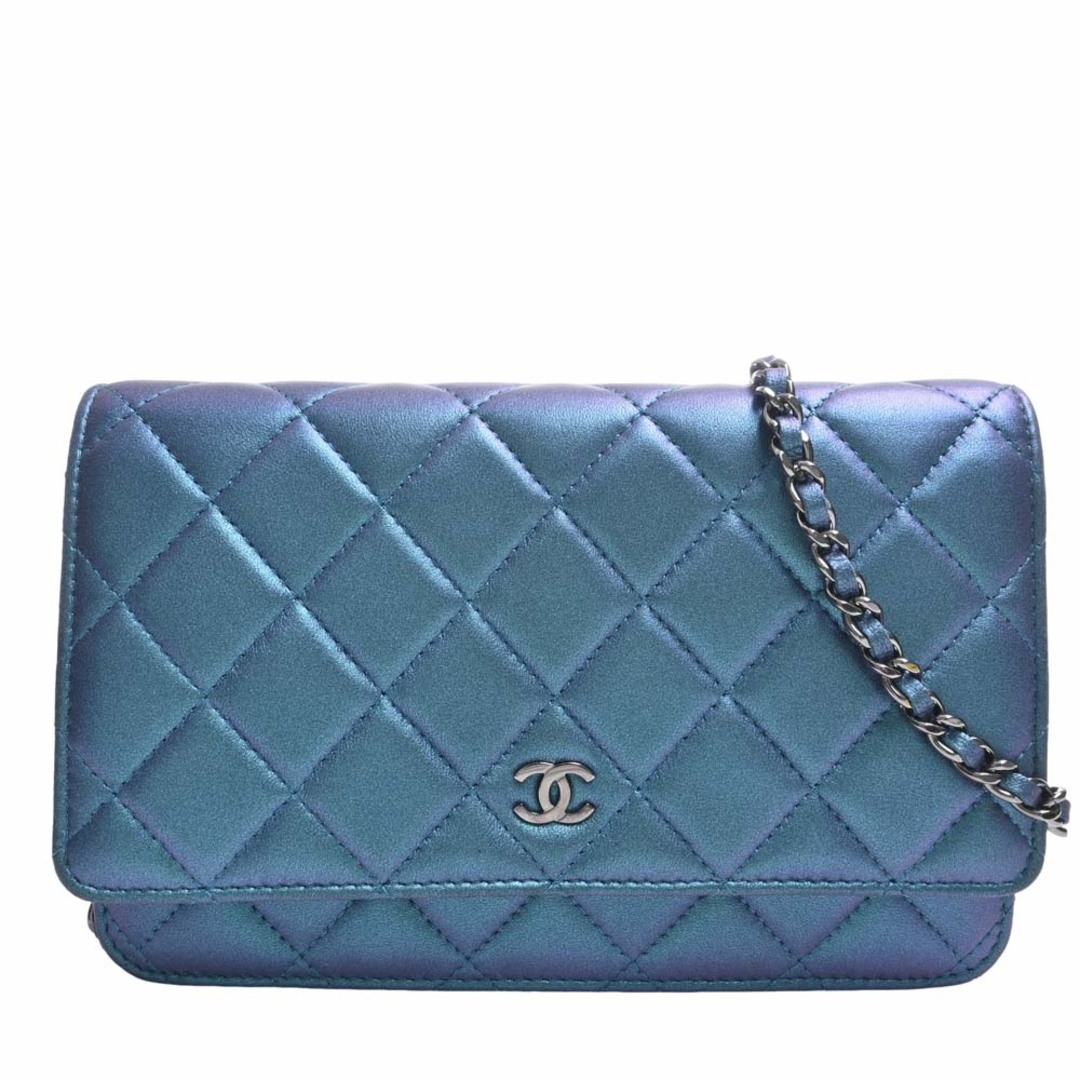 【中古】CHANEL シャネル レザー マトラッセ ココマーク チェーン ショルダーウォレット 長財布 - ブルー by | フリマアプリ ラクマ