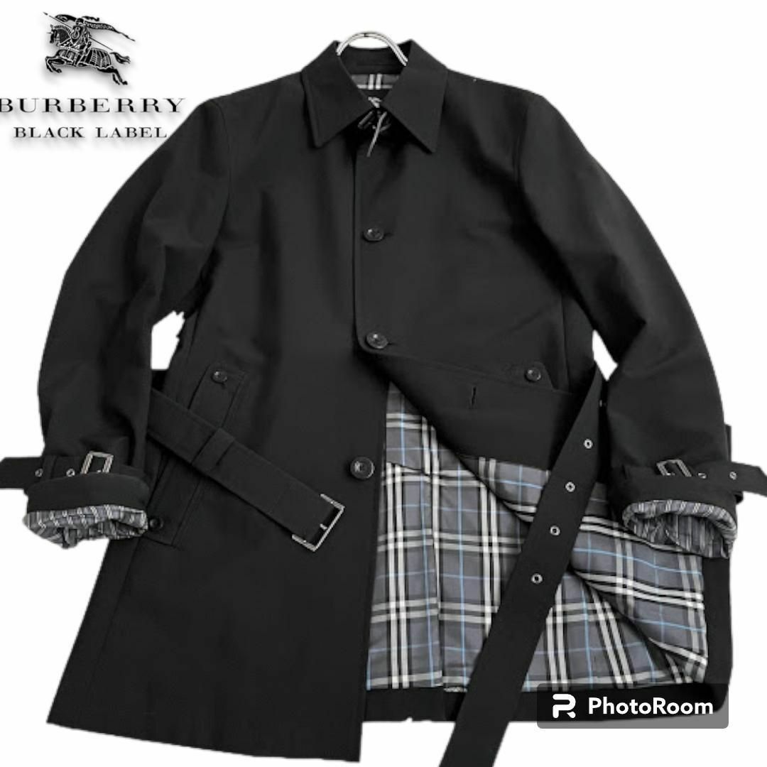 BURBERRY BLACK LABEL(バーバリーブラックレーベル)のバーバリーブラックレーベル ブラック M チェック トレンチコート ベルト付き レディースのジャケット/アウター(トレンチコート)の商品写真