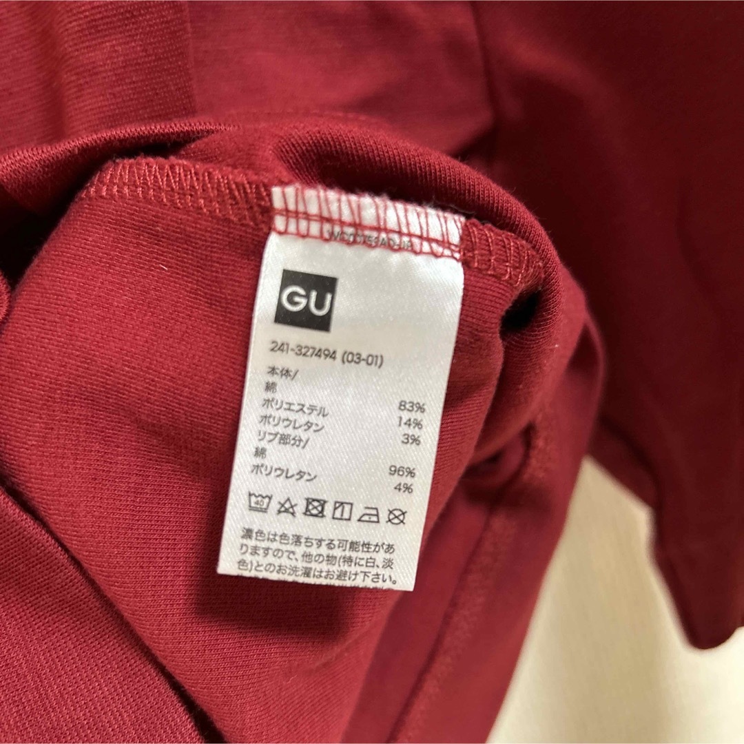 GU(ジーユー)のジーユー　GU レディース　Tシャツ　赤　五分袖 レディースのトップス(Tシャツ(半袖/袖なし))の商品写真