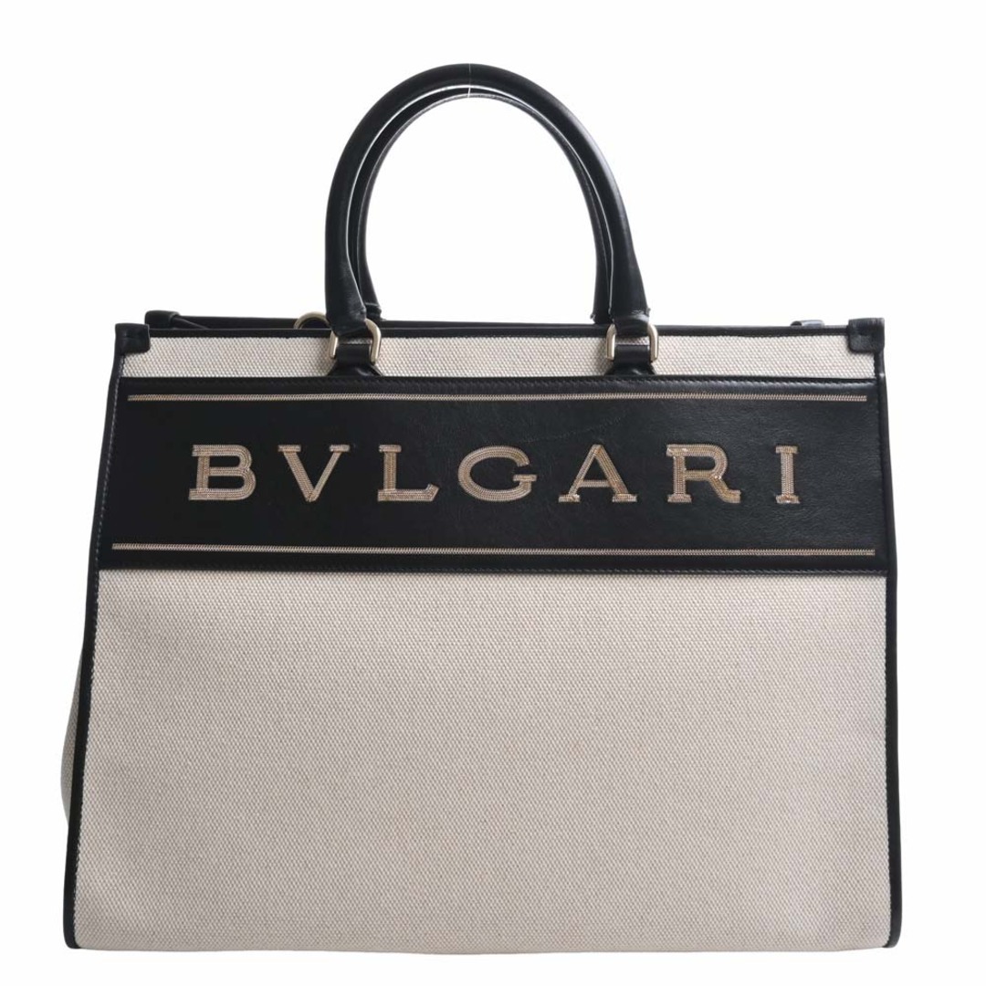 トートバッグBVLGARI ブルガリ キャンバス レザー ロゴ トートバッグ 291105 ベージュ/ブラック by