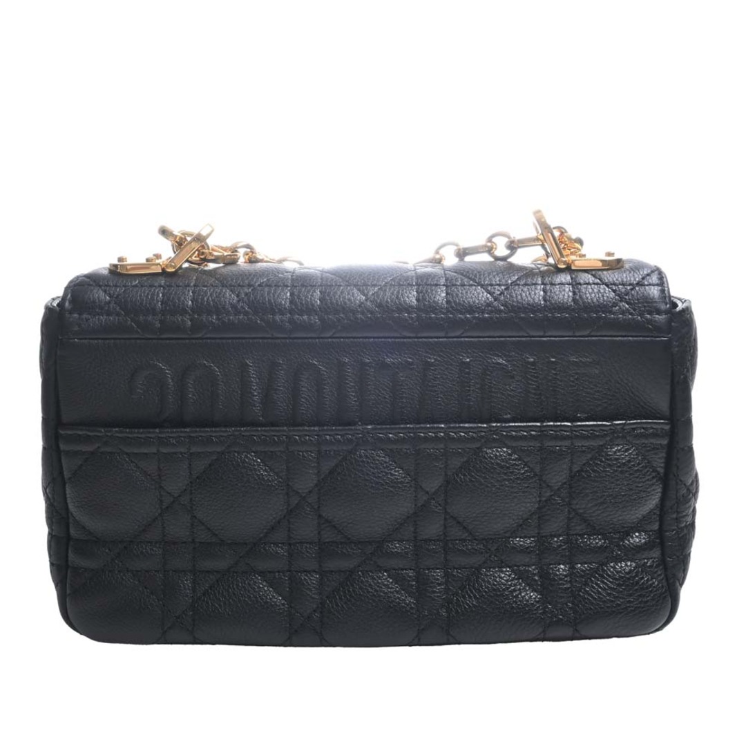 【中古】Christian Dior クリスチャンディオール カナージュ レザー カロ スモール チェーン ショルダーバッグ - ブラック by