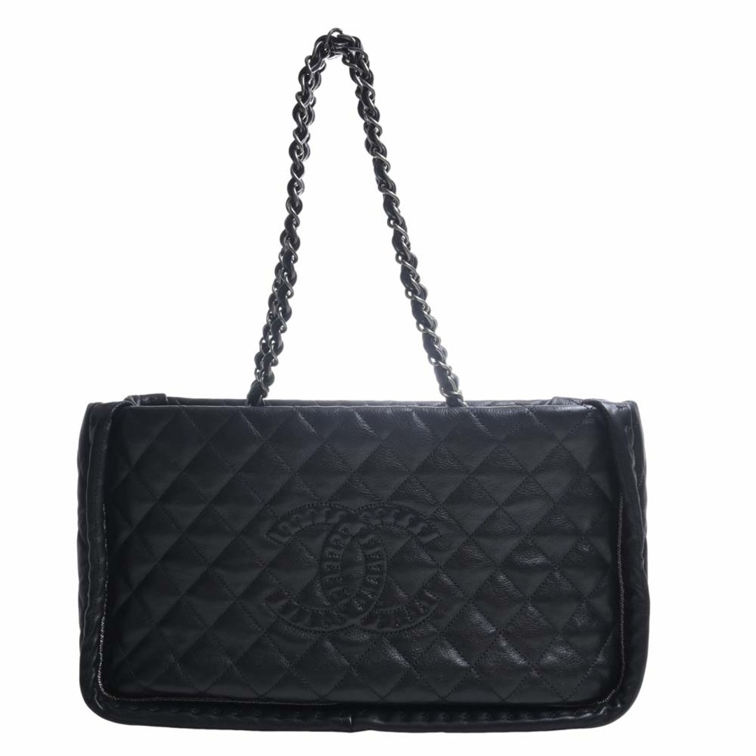 CHANEL シャネル レザー マトラッセ ココマーク チェーン トートバッグ - ブラック by