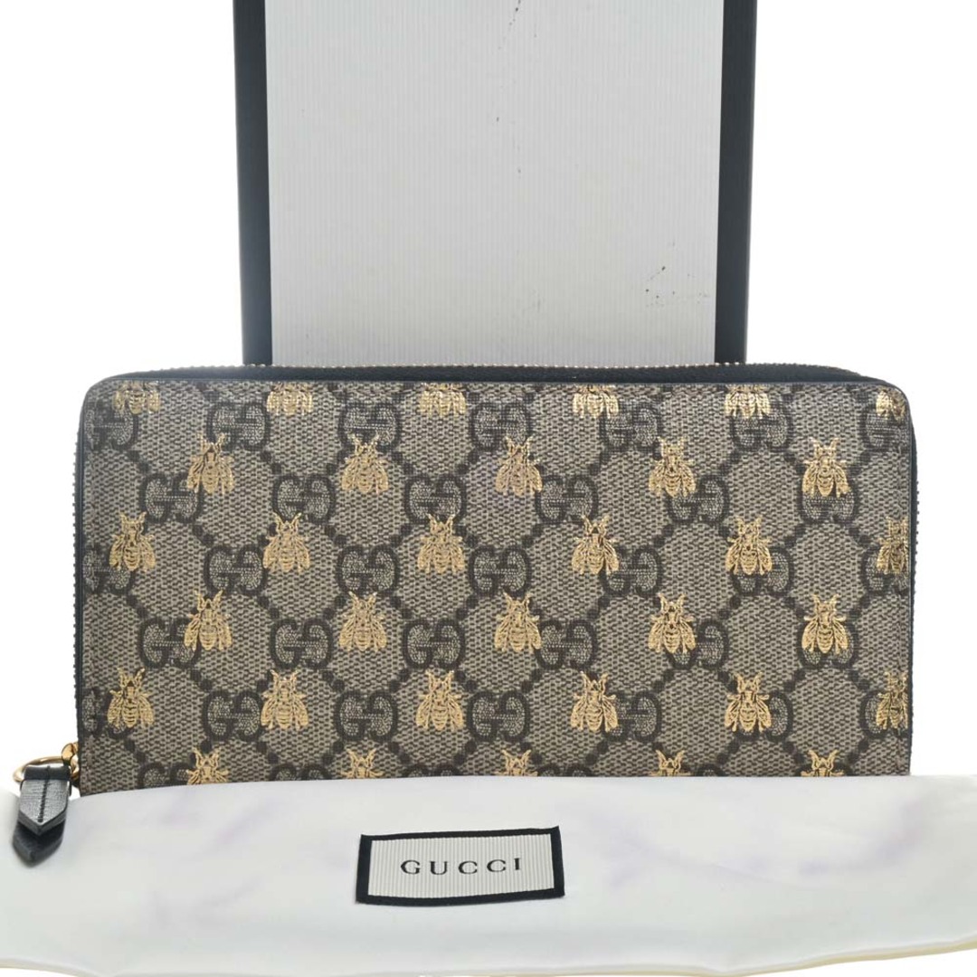 【中古】Gucci グッチ GGスプリーム ビー 蜂 ラウンドファスナー 長財布 410102 ベージュ by