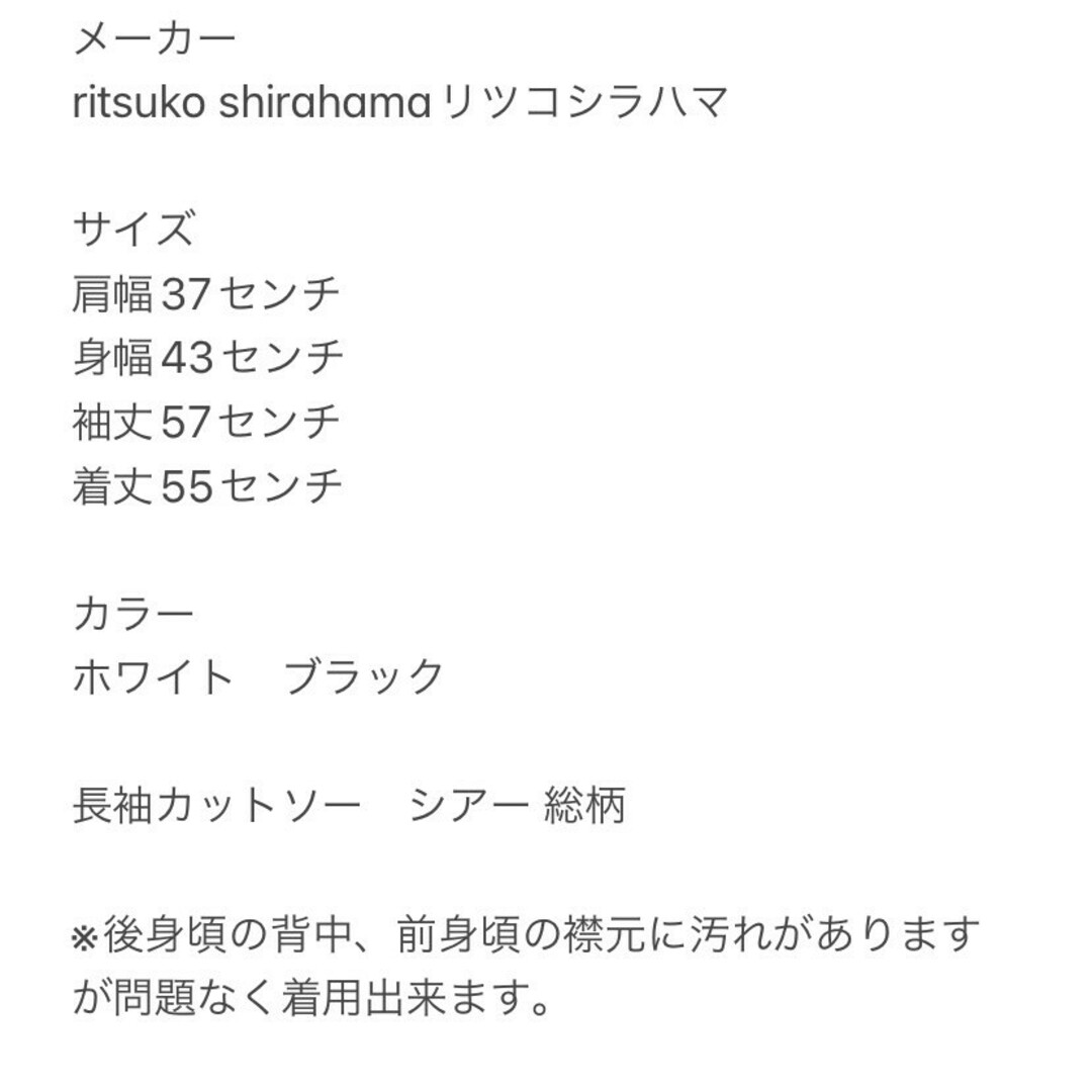 RITSUKO SHIRAHAMA(リツコシラハマ)のRITSUKO SHIRAHAMA リツコシラハマ　長袖カットソー　シアー　S レディースのトップス(カットソー(長袖/七分))の商品写真