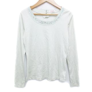 エル(ELLE)のエル カットソー Tシャツ 長袖 ラウンドネック 透け感 ビジュー 38 黄緑(カットソー(長袖/七分))