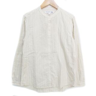 ユニクロ(UNIQLO)のユニクロ シャツ ブラウス 長袖 バンドカラー ストライプ柄 S アイボリー 黒(シャツ/ブラウス(長袖/七分))