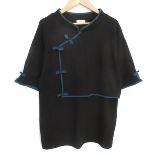 アクシーズファム(axes femme)のアクシーズファム リブニット カットソー 五分袖 ハイネック 切替 F 黒 青(ニット/セーター)