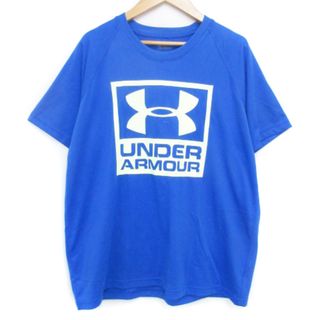 アンダーアーマー(UNDER ARMOUR)のアンダーアーマー Tシャツ カットソー 半袖 クルーネック ロゴ M 青 白(Tシャツ/カットソー(半袖/袖なし))