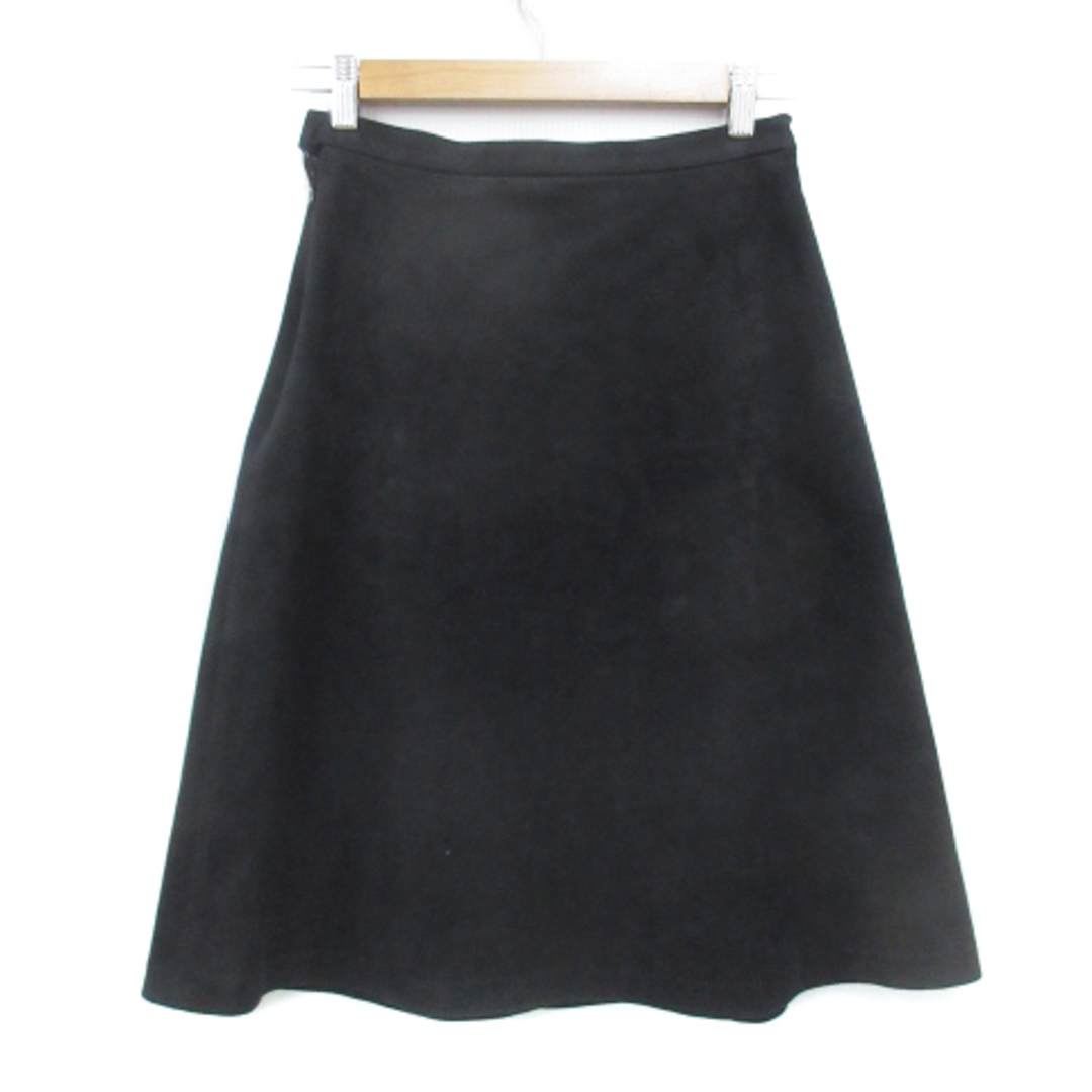 mjuka(ミューカ)のミューカ フレアスカート ミモレ丈 スエード調 F 黒 ブラック /FF45 レディースのスカート(ひざ丈スカート)の商品写真