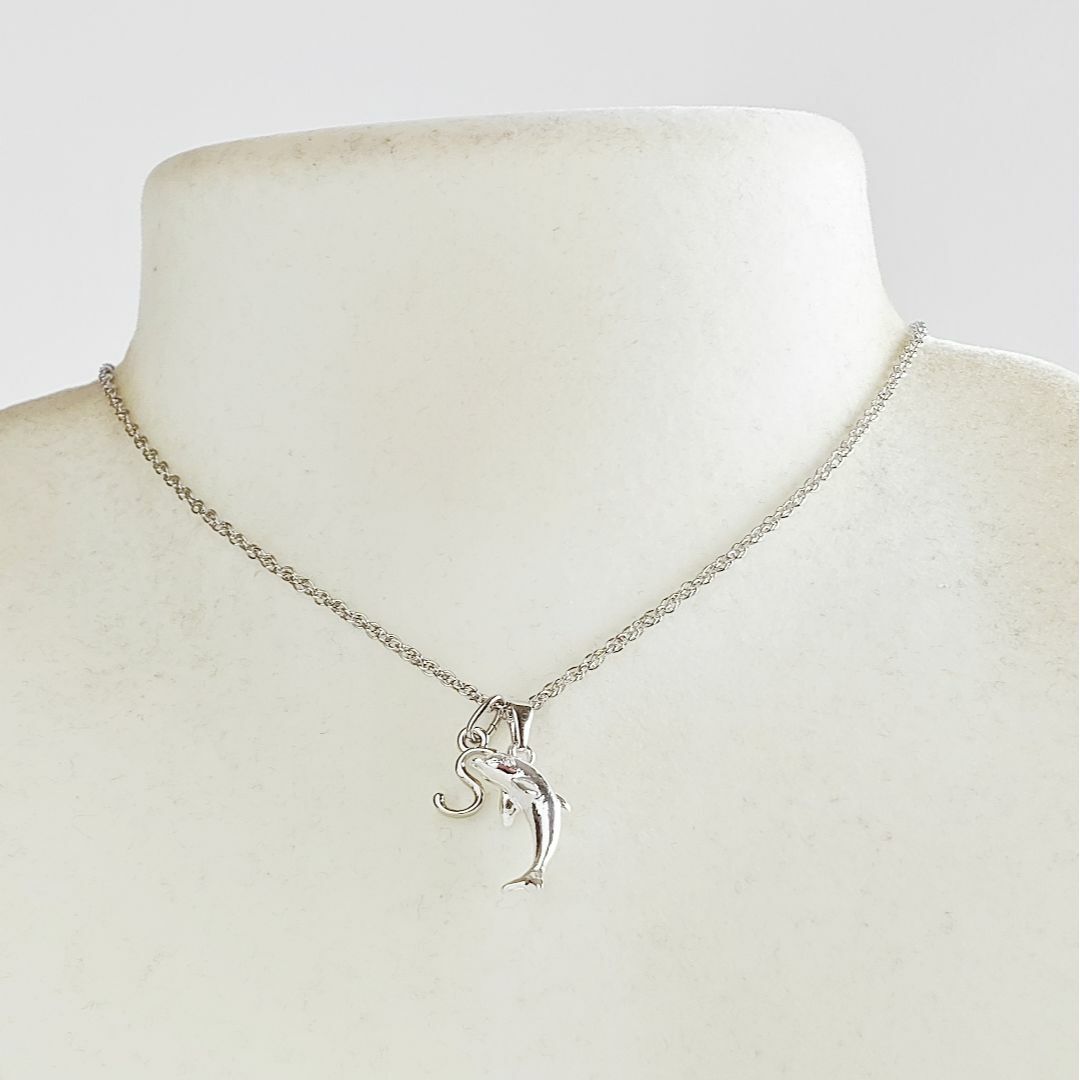 『海の天使』イルカと選べるイニシャルチャームのネックレス（シルバーカラー） ハンドメイドのアクセサリー(ネックレス)の商品写真
