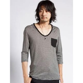 シェラック(SHELLAC)の美品SHELLAC7部袖ボーダーカットソーBACKLASH ATTACHMENT(Tシャツ/カットソー(七分/長袖))