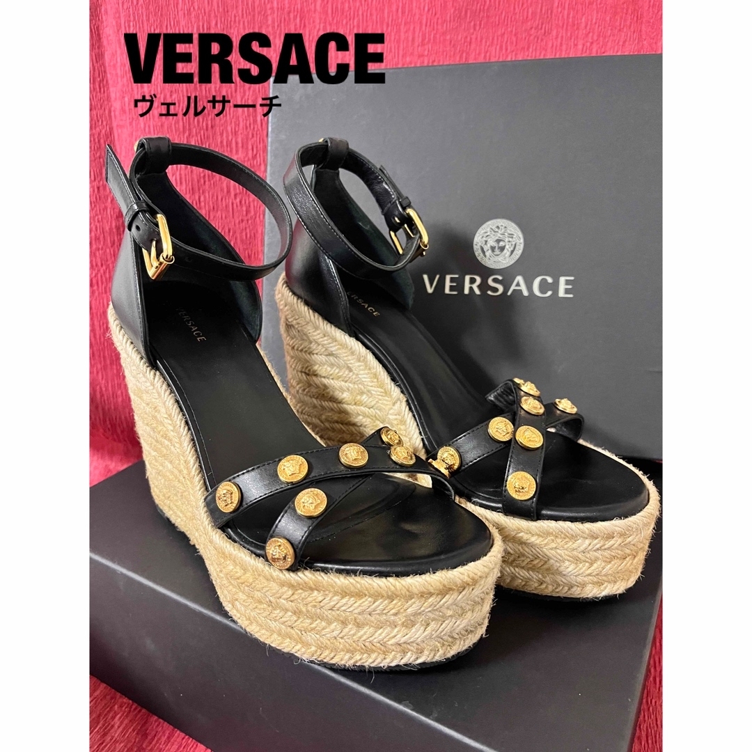 【美品】VERSACE ヴェルサーチ メデューサ付きウェッジソールサンダル