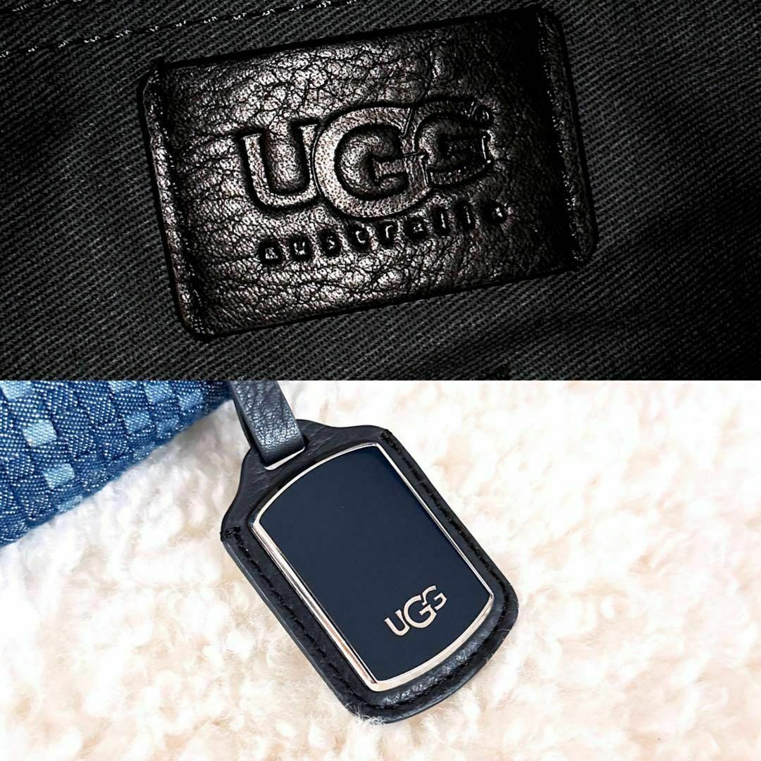 【アグ】UGG メッシュ 編み込みチェック 総柄 トートバッグ インディゴ紺