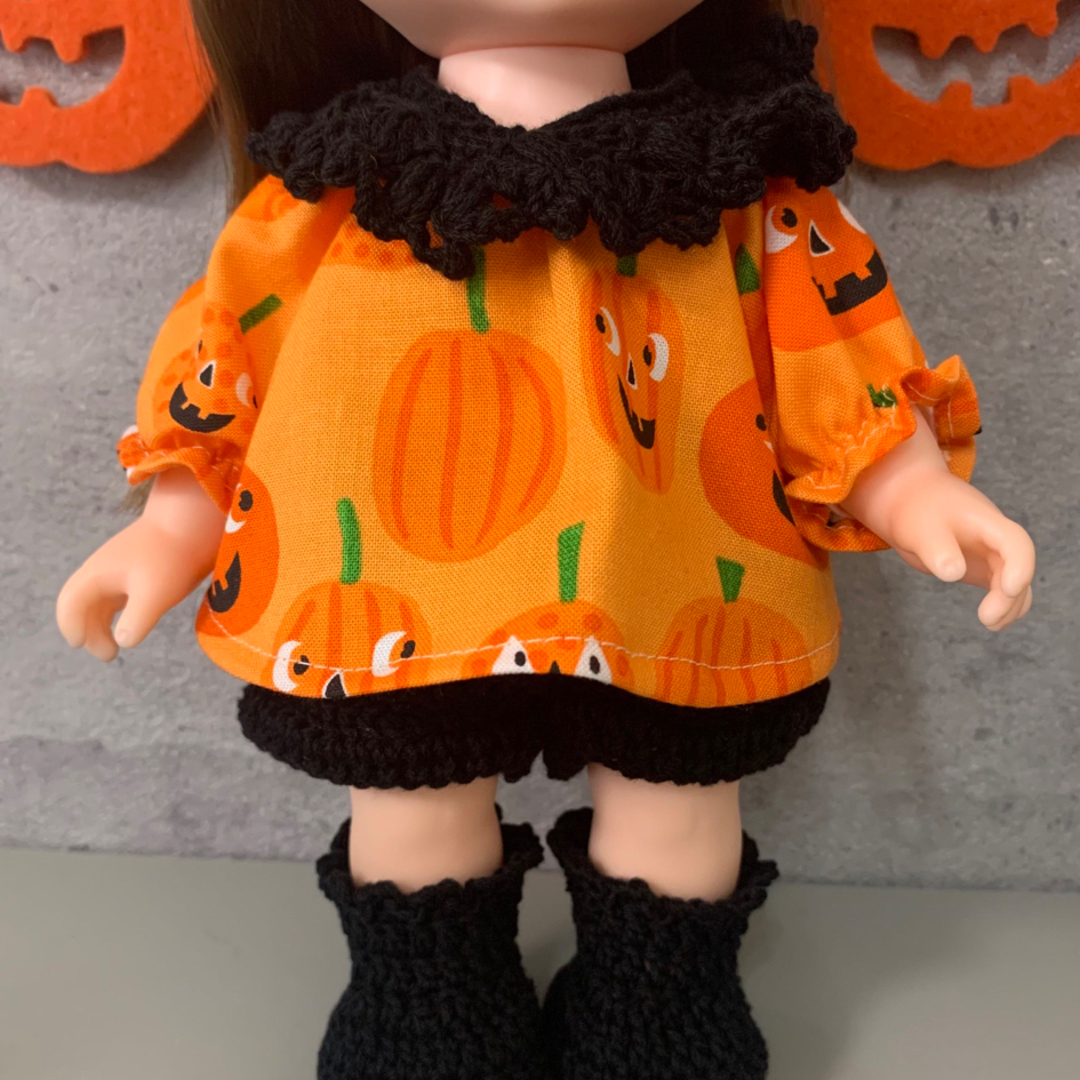 【ハロウィン限定】ソラン レミン メルちゃんの服&帽子4点セット　黒 ハンドメイドのぬいぐるみ/人形(人形)の商品写真