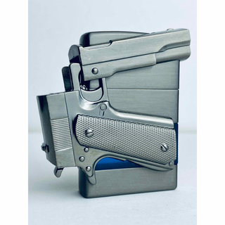 新品zippoライター同型　立体厚重折りたたみ式銃型ガスライタープリント式グレー(タバコグッズ)