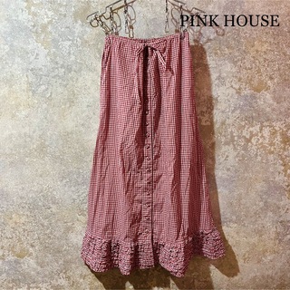 クリーニング済み【美品】ピンクハウス 赤ギンガム 小バラ柄 スカート