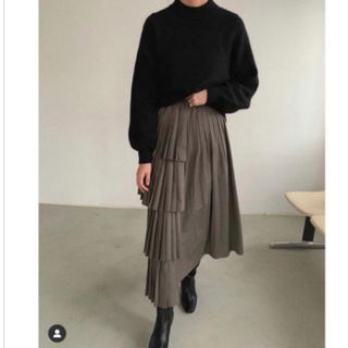 クラネ(CLANE)のclane クラネ W FACE PLEATS SKIRT ブラウン プリーツ(ロングスカート)