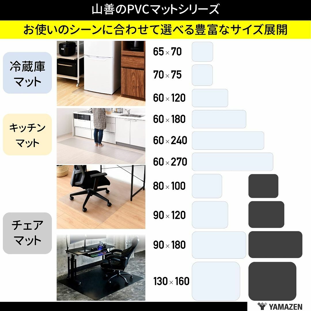 山善] チェアマット カーペット対応 椅子 120×90cm 1.5mm厚 クの通販 ...