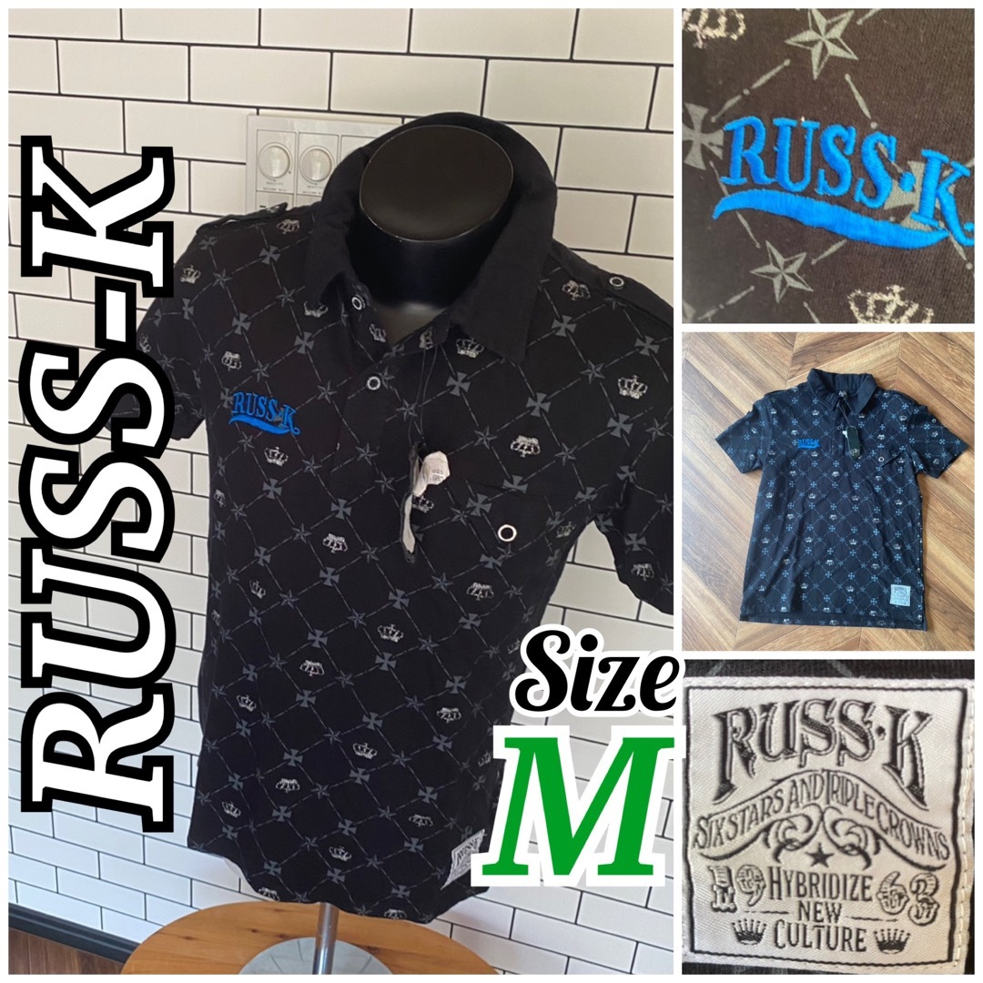 RUSS・K(ラスケー)のタグ付新品！ゴルフ、テニス、タウンに！メンズM ラスケーデザインポロシャツ スポーツ/アウトドアのゴルフ(ウエア)の商品写真