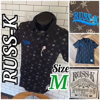 ラスケー(RUSS・K)のタグ付新品！ゴルフ、テニス、タウンに！メンズM ラスケーデザインポロシャツ(ウエア)