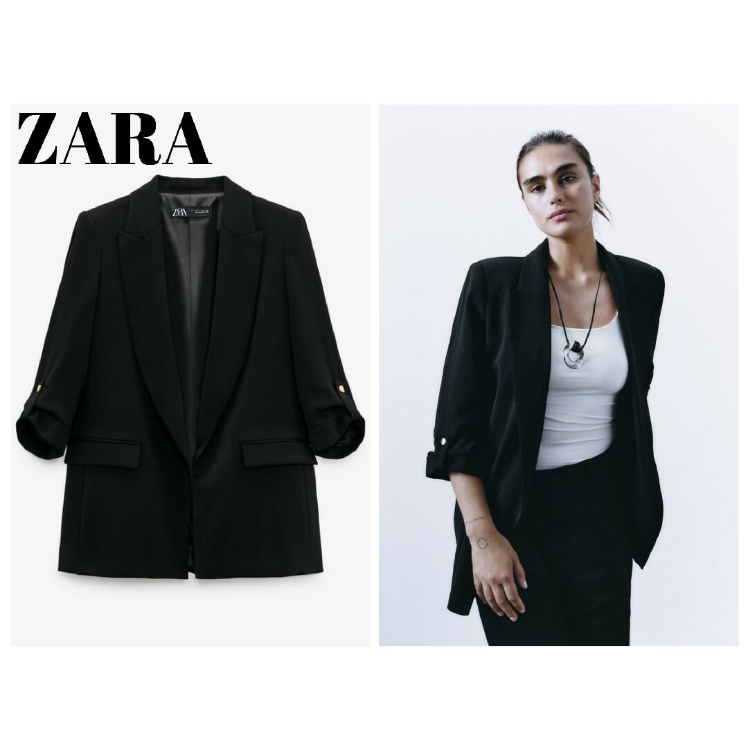 ★ZARA★ザラ ロールアップスリーブ ブレザー 袖口金ボタン ロング丈 | フリマアプリ ラクマ