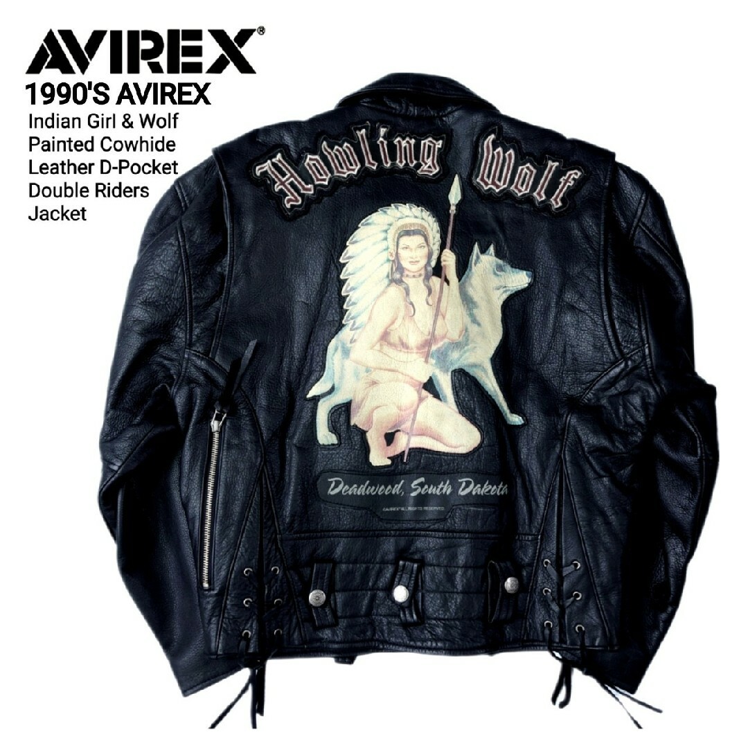 AVIREX - 90S AVIREX 高級インディアンガール&狼ペイントカウレザーW