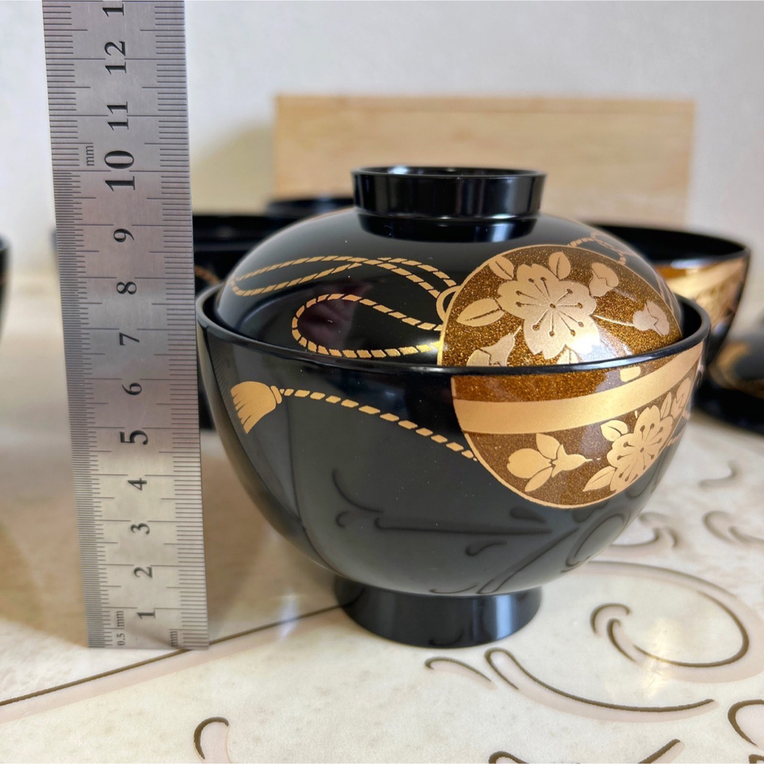 会津塗 乙造作 金彩蒔絵桜鈴文様 お吸物椀 雑煮椀 お椀 5客セット 漆器 汁椀