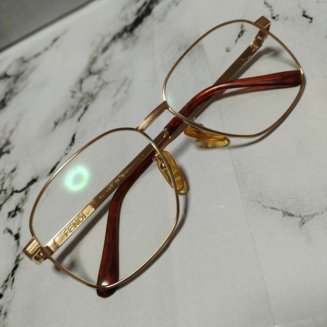 801超美品 フェンディ メガネ 眼鏡 4011 鼈甲 ヴィンテージ ゴールド-