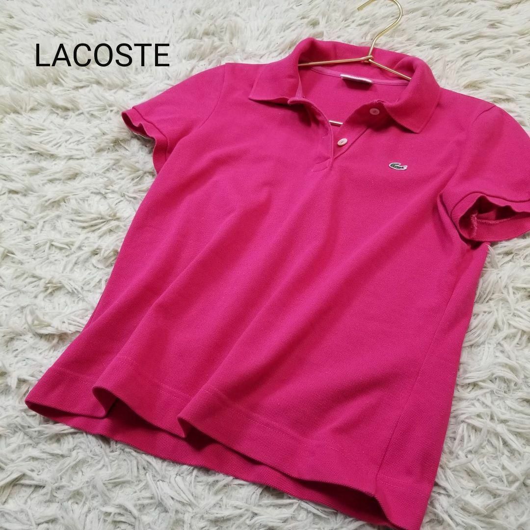 LACOSTE(ラコステ)のLACOSTE刺繍ワニロゴ鹿の子ポロシャツ半袖38派手桃ゴルフ テニス レディースのトップス(ポロシャツ)の商品写真