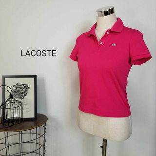 ラコステ(LACOSTE)のLACOSTE刺繍ワニロゴ鹿の子ポロシャツ半袖38派手桃ゴルフ テニス(ポロシャツ)