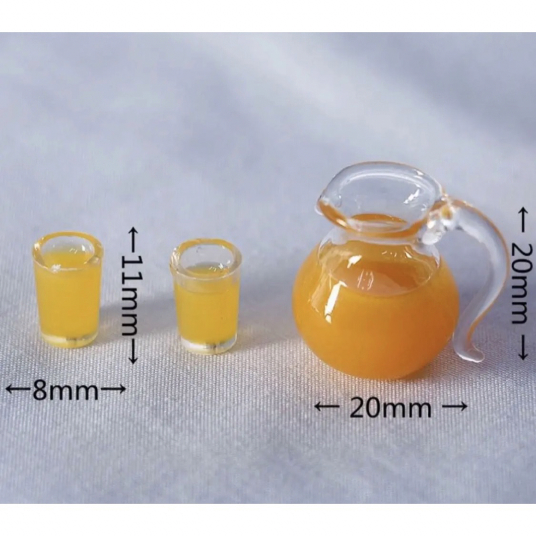 ミニチュア　ピッチャー　オレンジジュース　コップ　セット　ドールハウス ハンドメイドのおもちゃ(ミニチュア)の商品写真