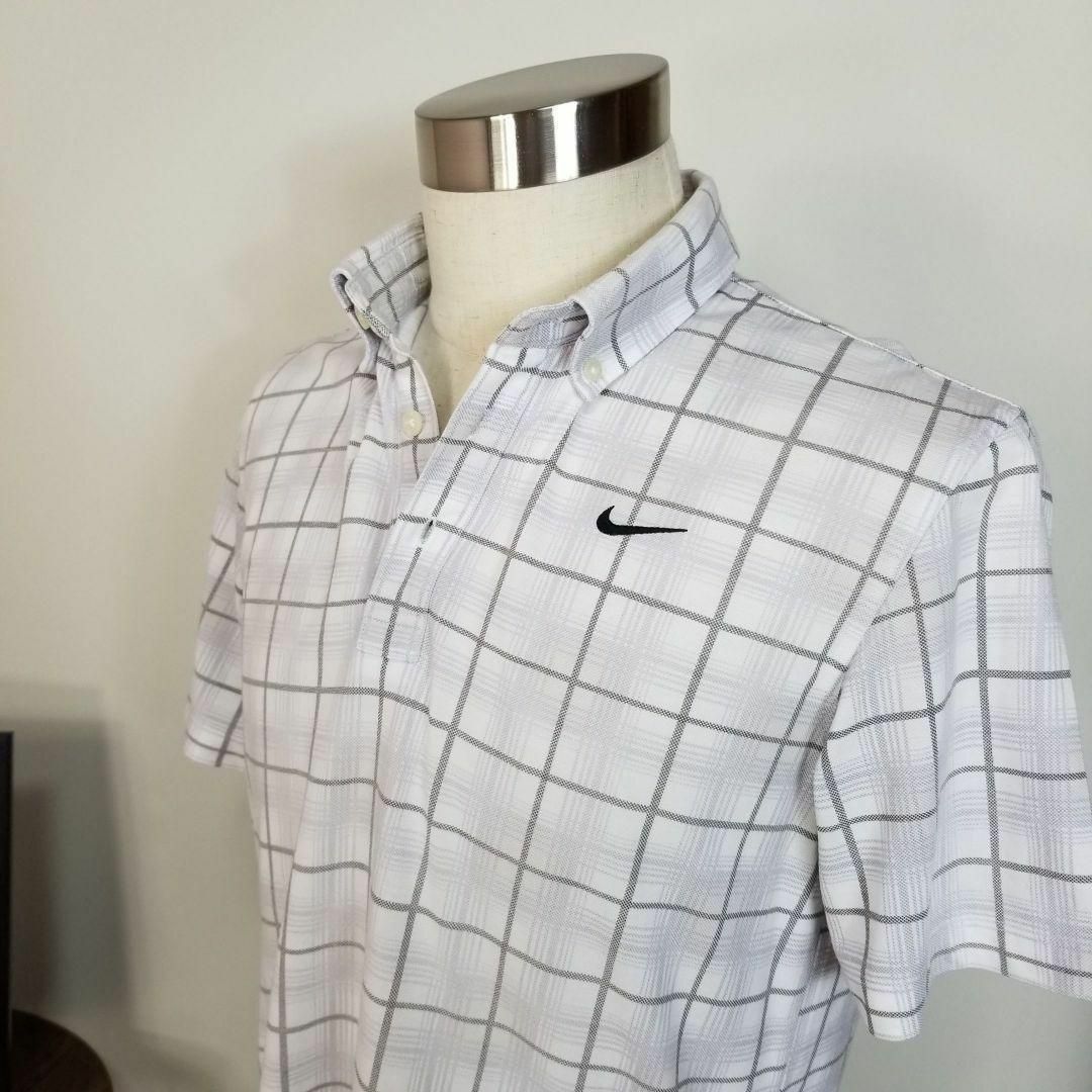 NIKE(ナイキ)のNIKE GOLFボタンダウン鹿の子ポロシャツ半袖メンズM白薄灰ゴルフ テニス メンズのトップス(ポロシャツ)の商品写真