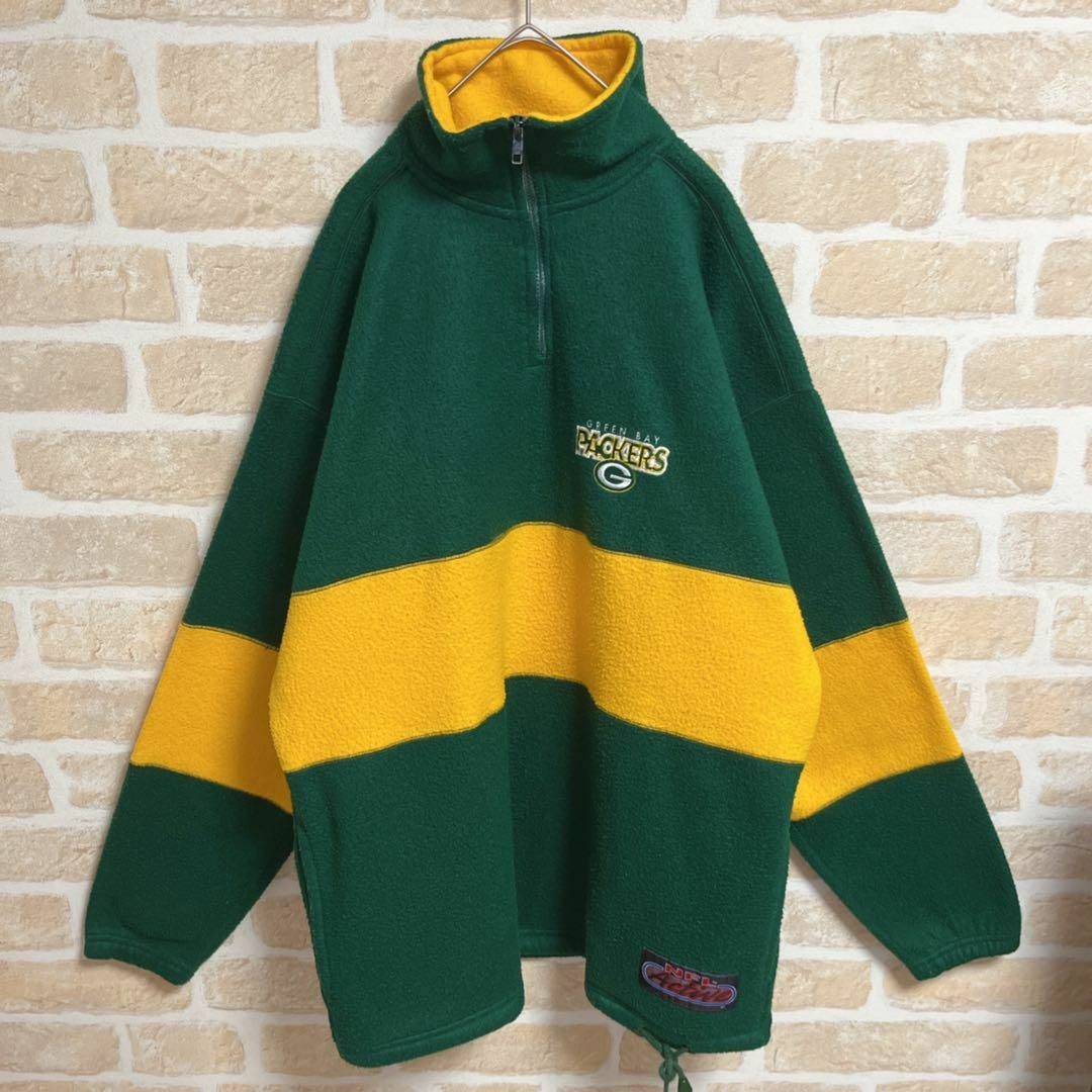 90s PACKERS パッカーズ ハーフジップフリース 刺繍ロゴ バイカラーの