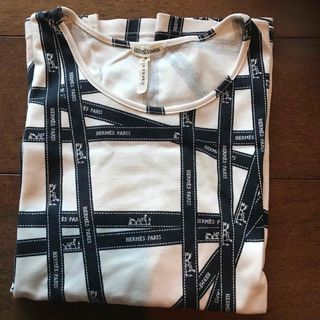 HERMES  馬車柄　Tシャツ　透かし　Hロゴ　ブラウン系　Mサイズ