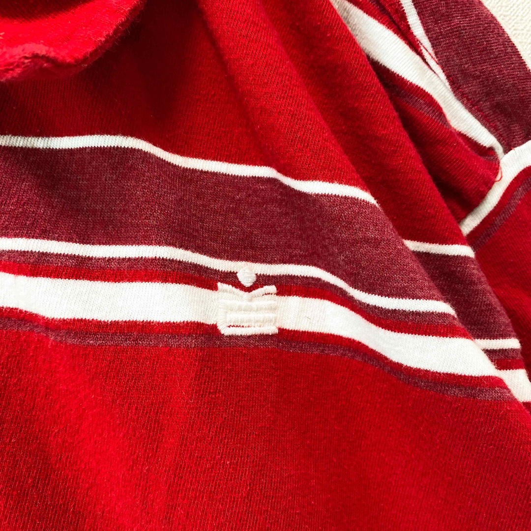 US古着　半袖ポロシャツ　ラガー　ボーダー　刺繍ロゴ　男女兼用　Lサイズ　赤色 メンズのトップス(ポロシャツ)の商品写真