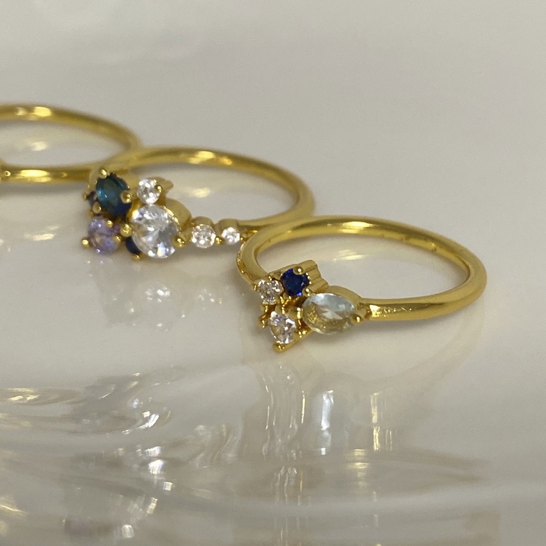 セール❣️【3本セット】青 水色 紫 ゴールド リング レディースのアクセサリー(リング(指輪))の商品写真