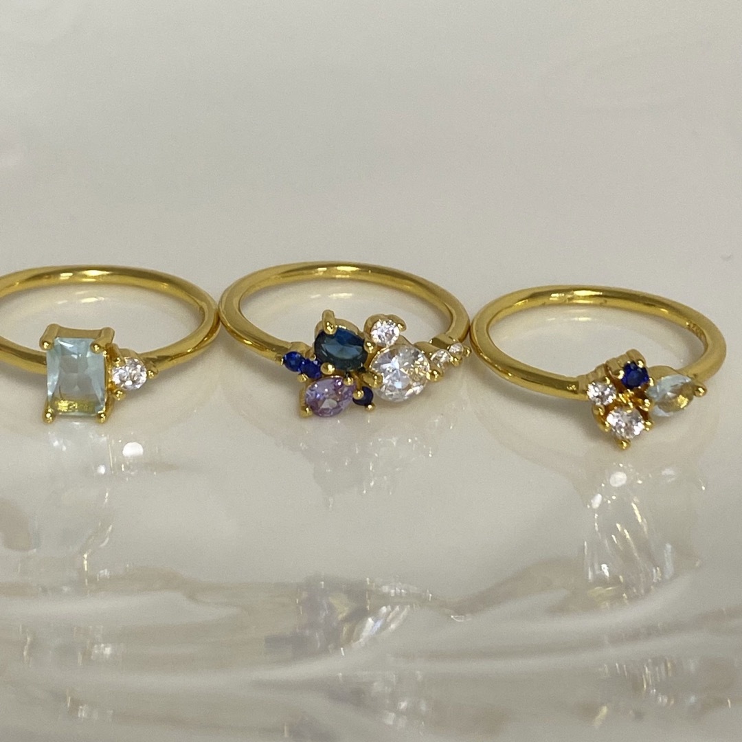 セール❣️【3本セット】青 水色 紫 ゴールド リング レディースのアクセサリー(リング(指輪))の商品写真