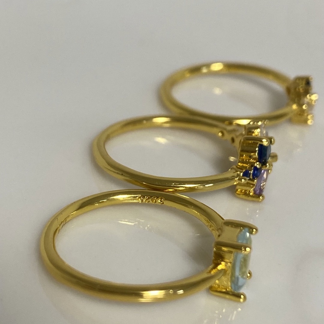 セール❣️【3本セット】青 水色 紫 ゴールド リング レディースのアクセサリー(リング(指輪))の商品写真