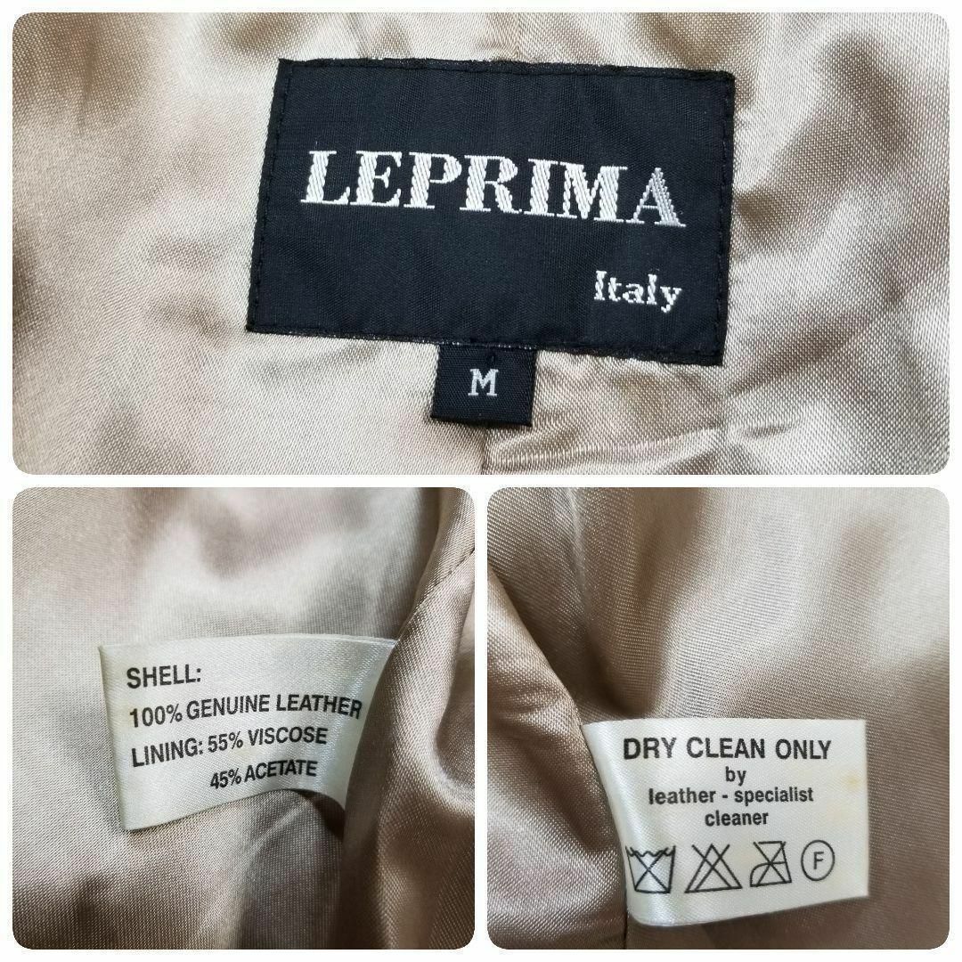 イタリア製LEPRIMA牛革スタンドカラーカーフレザージャケットMベージュ系