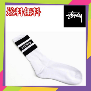 ステューシー(STUSSY)のStussy STRIPE CREW SOCKS　黒 靴下(ソックス)