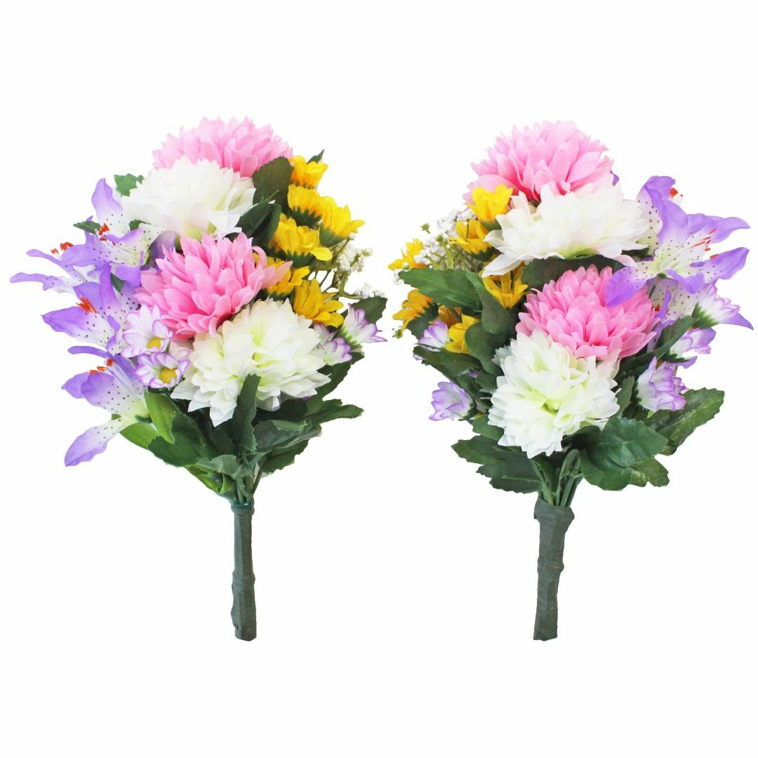山久 造花 仏花 エゾ菊とミニリリーのプチ花束 一対 仏壇用 小さめ 約22cm