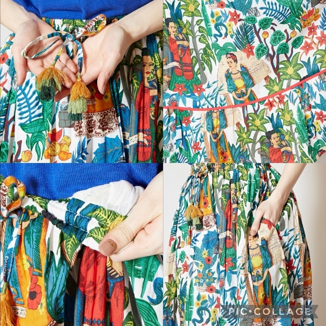 チャイハネ(チャイハネ)の新品タグ付きチャイハネロングスカートフリーダカーロ風オリエンタルトロピカル レディースのスカート(ロングスカート)の商品写真