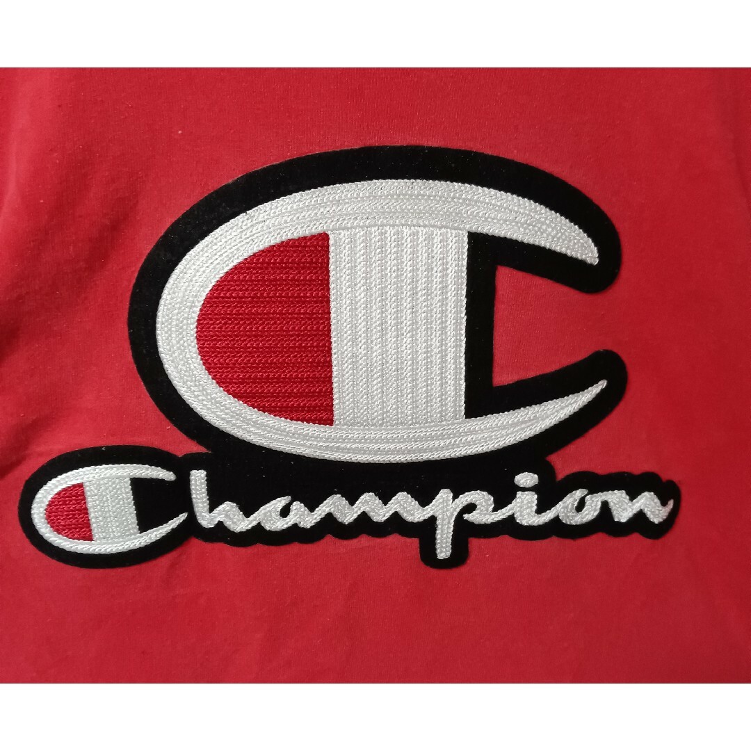 Champion(チャンピオン)の90sチャンピオンTシャツ　M サイズ　レッドカラー　ビックロゴ刺繍 メンズのトップス(Tシャツ/カットソー(七分/長袖))の商品写真