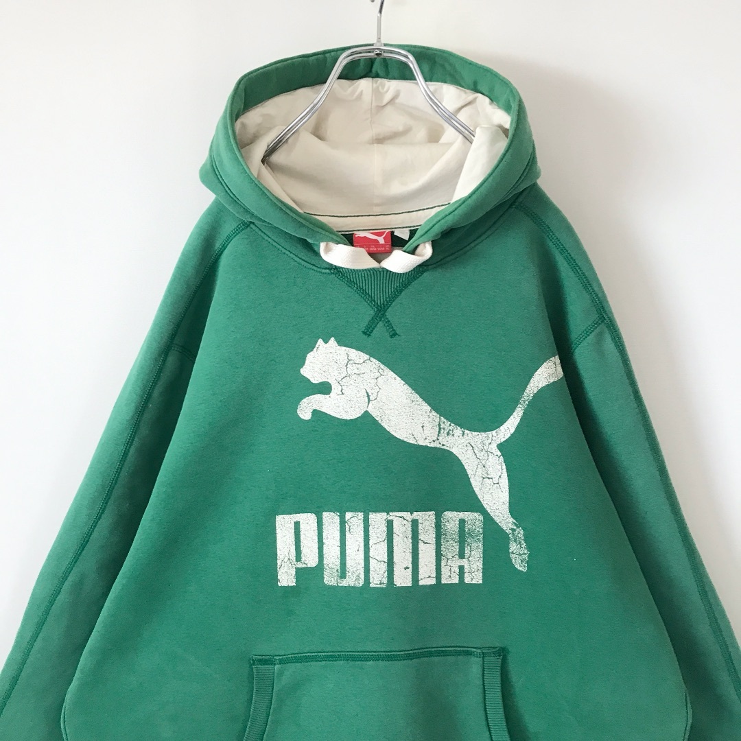 PUMA★海外モデル★ダメージロゴプリント★プルオーバー スウェットパーカーXL